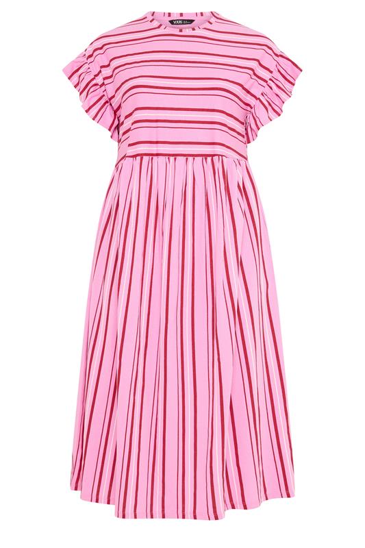 YOURS Plus Size Pink Stripe Frill Sleeve Dress | Yours Clothing 5