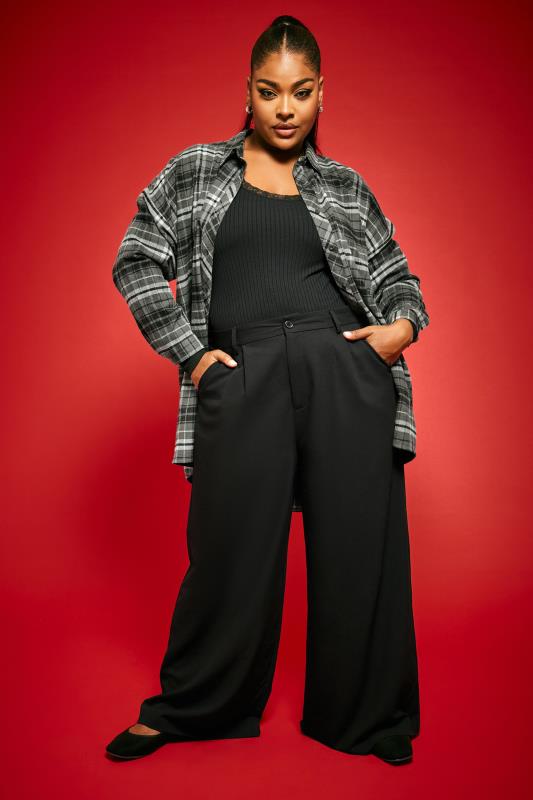 YOURS Plus Size Charcoal Grey Check Oversized Shirt | Yours Clothing  3