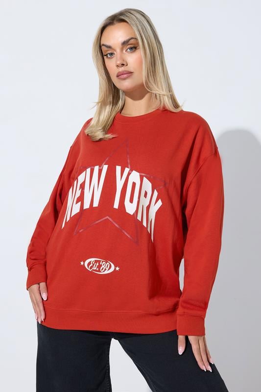  LIMITED COLLECTION Curve Red 'New York' Slogan Sweatshirt