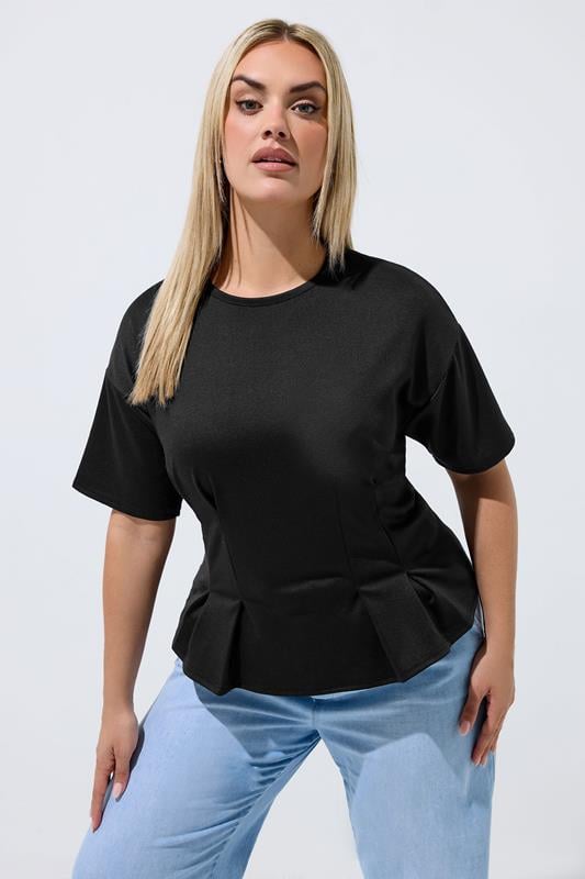 LIMITED COLLECTION Plus Size Black Cinched Waist T-Shirt | Yours Clothing 1