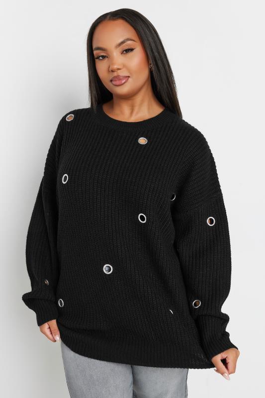 YOURS Plus Size Black Eyelet Knit Jumper | Yours Clothing 3