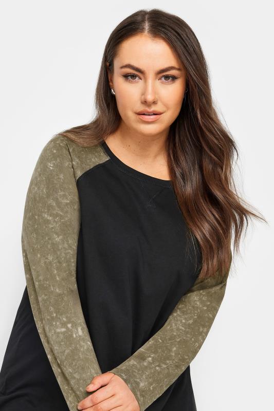 YOURS Curve Khaki Green & Black Long Sleeve Raglan Top | Yours Clothing 4