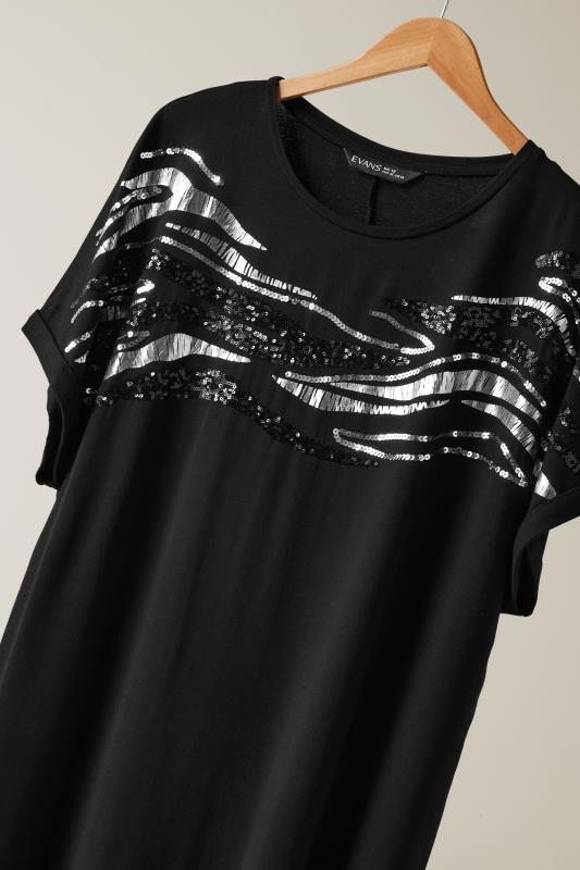 EVANS Plus Size Black Zebra Print Sequin Embellished T-Shirt | Evans  7