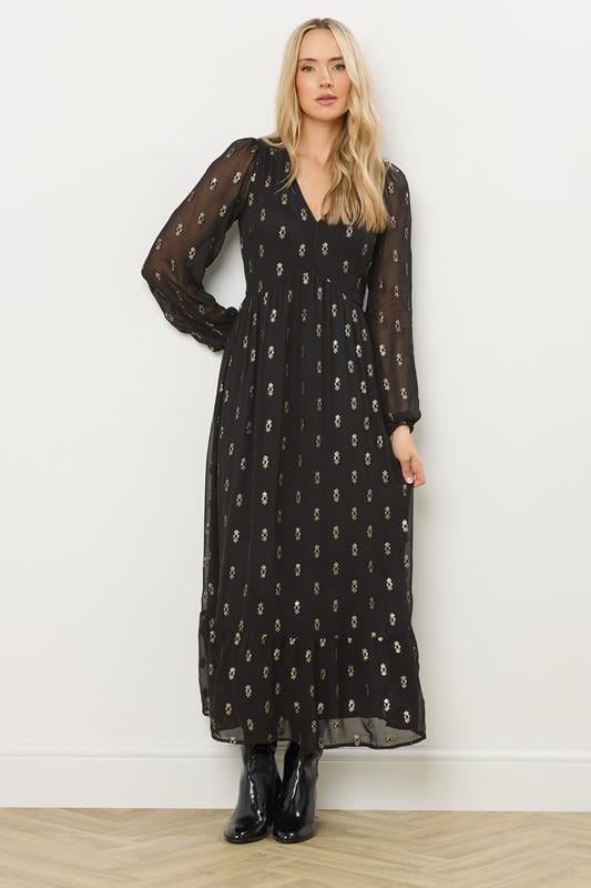 LTS Tall Black Sequin Spot Smock Maxi Dress | Long Tall Sally 1
