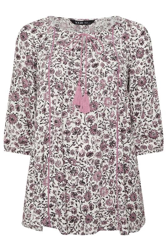 YOURS Plus Size Pink Paisley Print Sequin Tie Neck Top | Yours Clothing 6