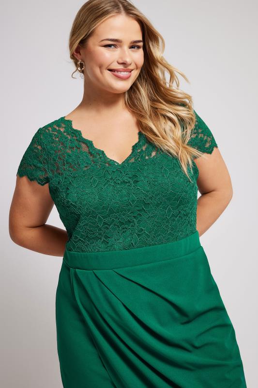 YOURS LONDON Plus Size Green Lace Midi Dress | Yours Clothing 2