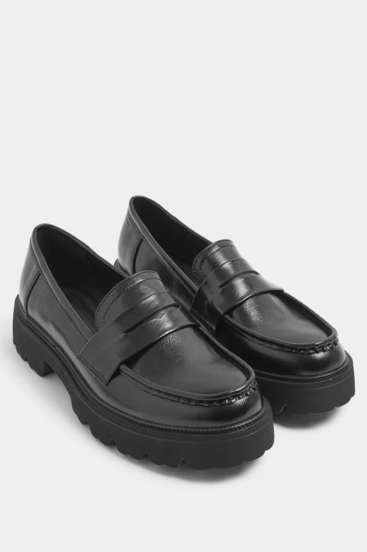  Yours Black Platform Loafers In Wide E Fit