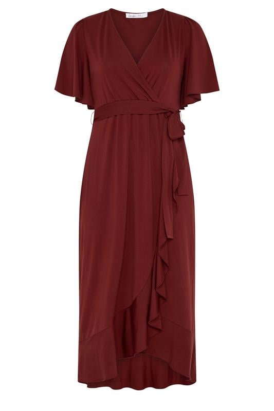 YOURS LONDON Plus Size Burgundy Red Ruffle Hem Wrap Dress | Yours Clothing 5