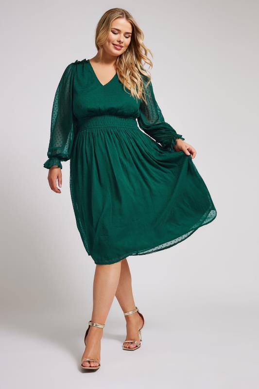 Plus Size  YOURS LONDON Curve Green Dobby Midi Dress