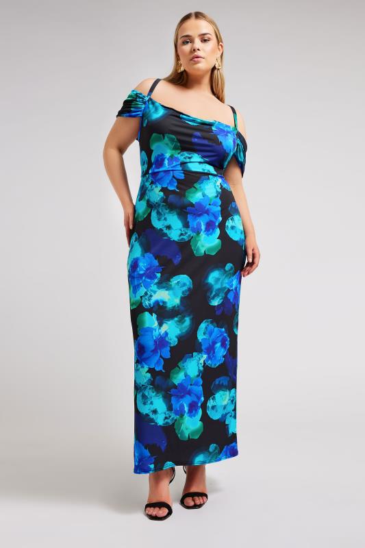 YOURS LONDON Plus Size Black & Blue Floral Print Maxi Dress | Yours Clothing 1