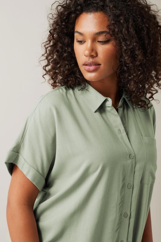 EVANS Plus Size Khaki Green Dipped Hem Shirt | Evans  4