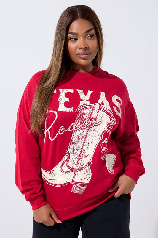  LIMITED COLLECTION Curve Red 'Texas Rodeo' Graphic Boot Sweatshirt