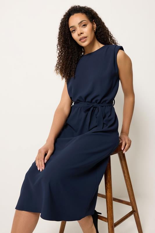M&Co Navy Blue Tie Waist Sleeveless Midi Dress
