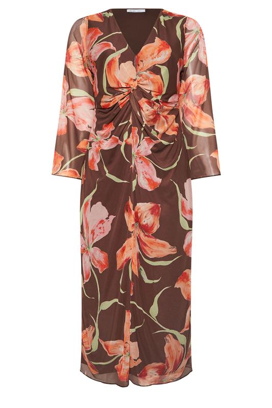 YOURS LONDON Plus Size Brown Floral Mesh Maxi Dress | Yours Clothing 6