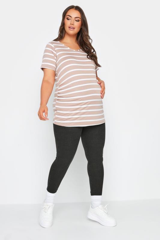 BUMP IT UP MATERNITY Plus Size Black Acid Wash Ribbed Leggings | Yours Clothing 2