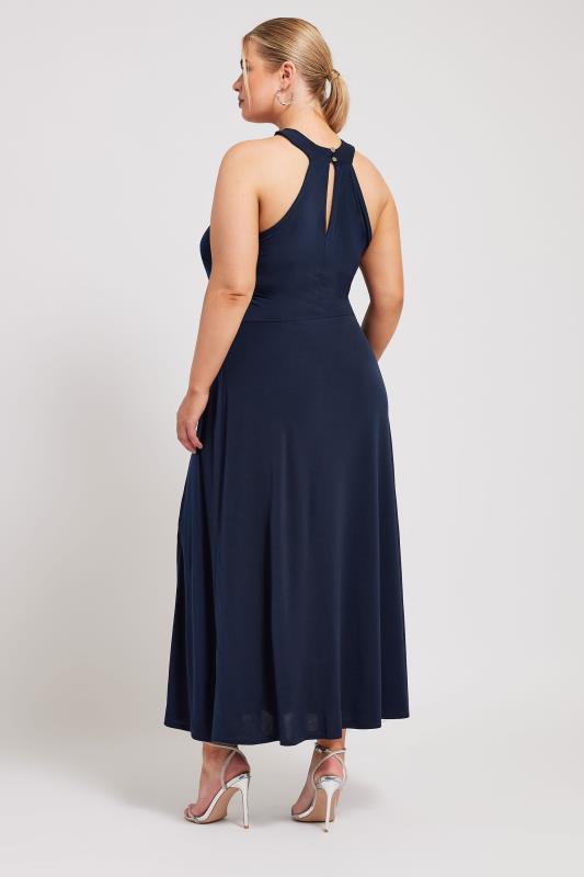 YOURS LONDON Plus Size Navy Blue Twist Halter Neck Maxi Dress | Yours Clothing 3