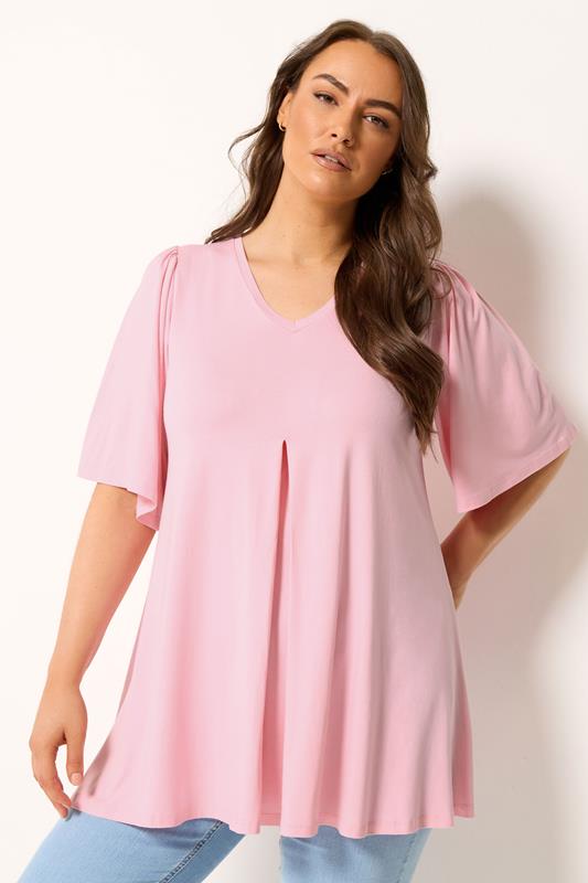 YOURS Plus Size Pink Pleated Front Swing Top | Yours Clothing 1