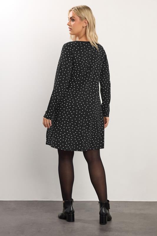 YOURS Plus Size Black Polka Dot Pleat Front Dress | Yours Clothing 2