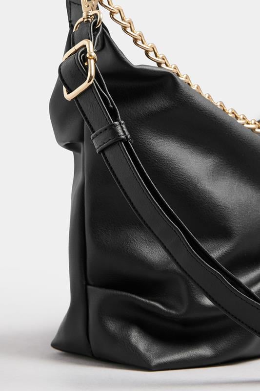 Black Ruched Chain Detail Shoulder Bag | Yours Clothing 2