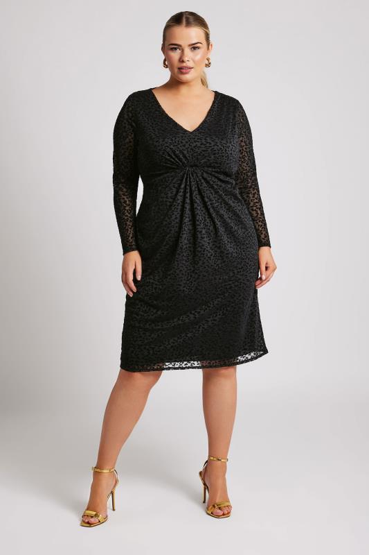 YOURS LONDON Plus Size Black Animal Flocked Mesh Midi Dress | Yours Clothing 1