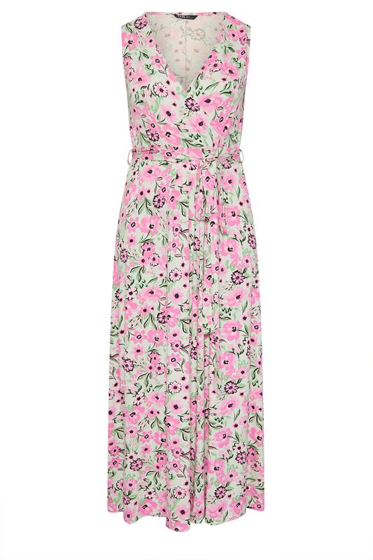 YOURS Plus Size Pink Floral Print Wrap Maxi Dress | Yours Clothing 5