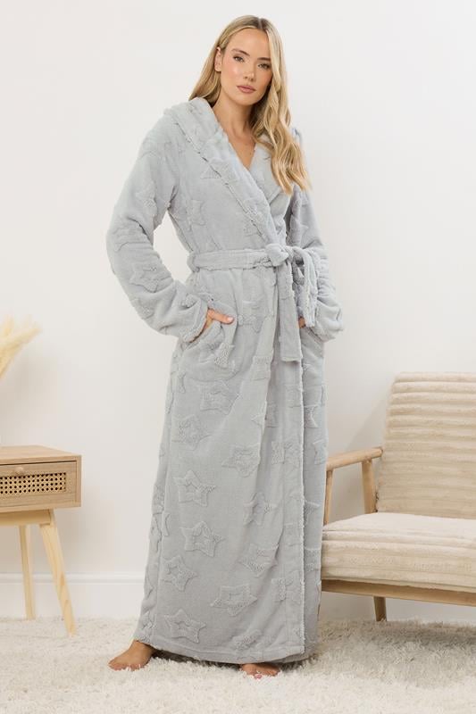 LTS Tall Light Grey Star Embossed Dressing Gown | Long Tall Sally 2