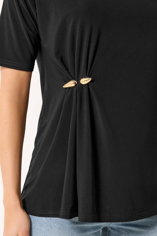 LTS Tall Black Metal Detail Oversized T-Shirt | Long Tall Sally 4