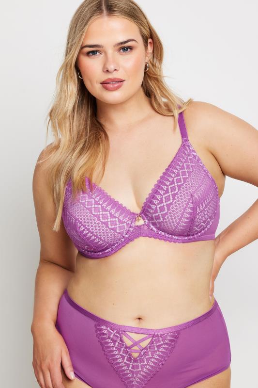 YOURS Plus Size Purple Lace Detail Non-Padded Bra | Yours Clothing  2