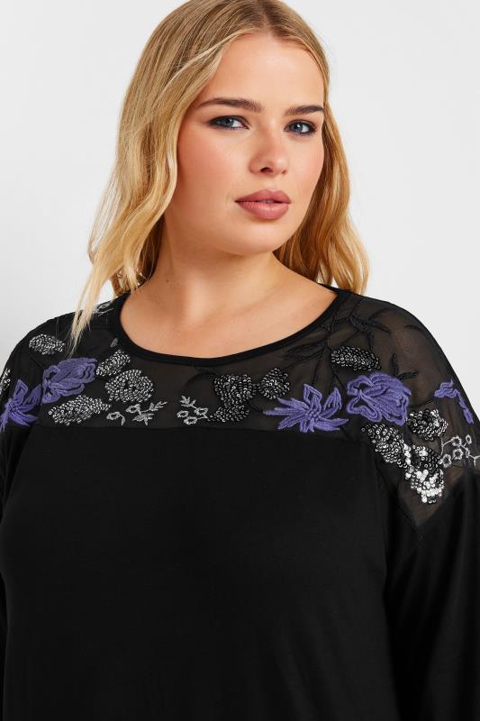 YOURS Plus Size Black & Purple Mesh Embellished Swing Top | Yours Clothing  4