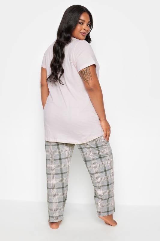 YOURS Plus Size Pink 'Do Not Disturb' Check Pyjama Set | Yours Clothing 3