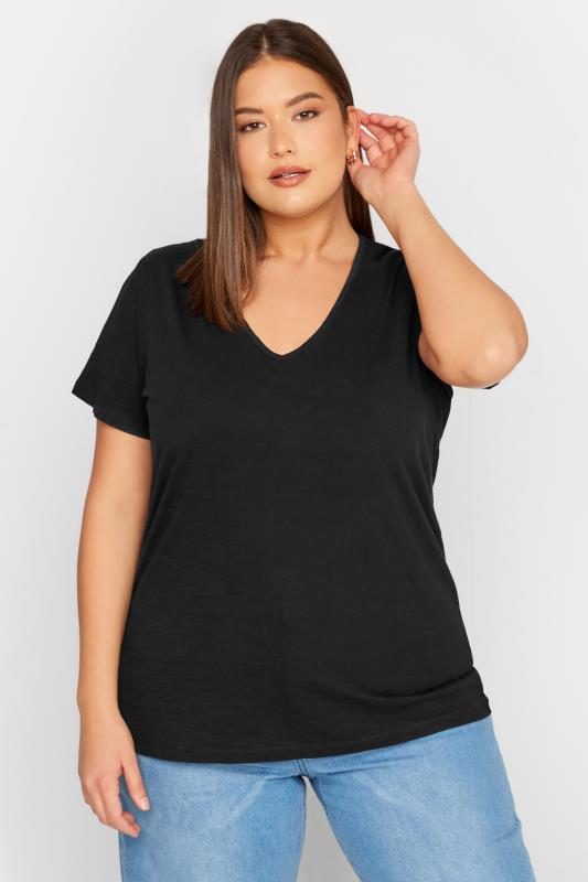 LTS Tall Women's Black Short Sleeve Cotton T-Shirt | Long Tall Sally 1