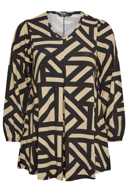 YOURS Curve Brown Geometric Print Balloon Sleeve Top | Yours Clothing 5