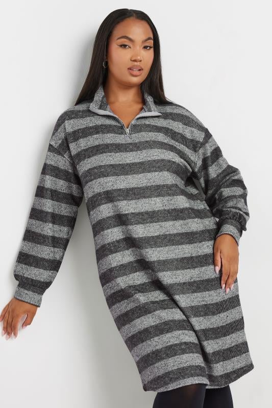 YOURS Plus Size White Stripe Soft Touch Jumper Dress | Yours Clothing 1