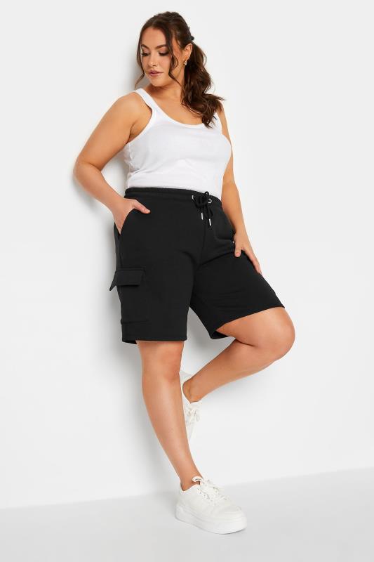 YOURS Plus Size Black Cargo Jogger Short | Yours Clothing 2