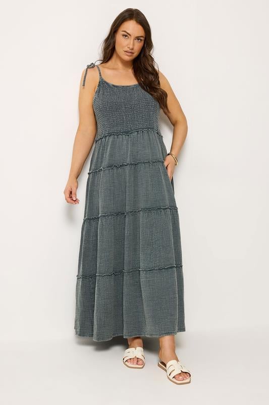  YOURS Curve Grey Cheesecloth Tiered Dress