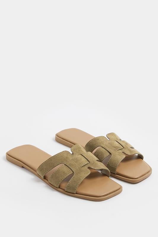  Yours Khaki Green Cut Out Mule Sandals In Wide E Fit