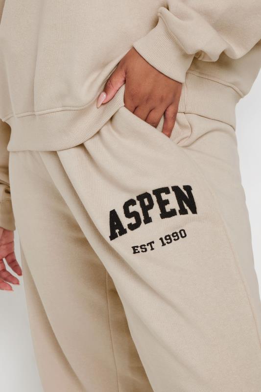 YOURS Plus Size Stone Brown 'Aspen' Slogan Joggers | Yours Clothing  4