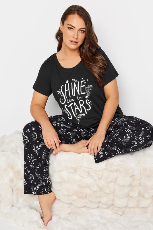 Plus Size  YOURS Curve Black 'Shine Like the Stars' Slogan Pyjama Set