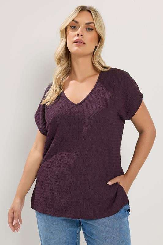 YOURS Plus Size Purple Textured T-Shirt | Yours Clothing 1