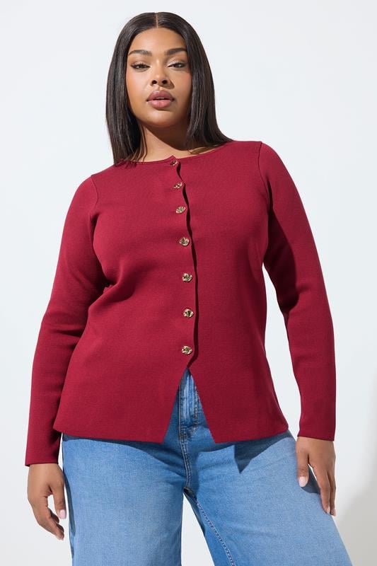  LIMITED COLLECTION Curve Red Long Sleeve Compact Knitted Top