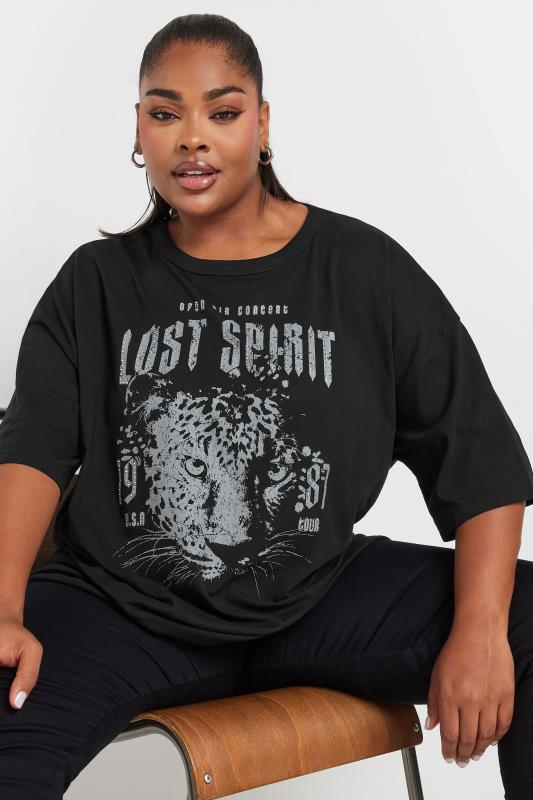 YOURS Plus Size Black 'Lost Spirit' Slogan Boxy T-Shirt | Yours Clothing 4