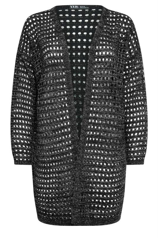 YOURS Plus Size Black Metallic Crochet Cardigan | Yours Clothing 5