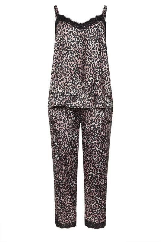 YOURS Plus Size Black Leopard Satin Lace Cami Pyjama Set | Yours Clothing 5