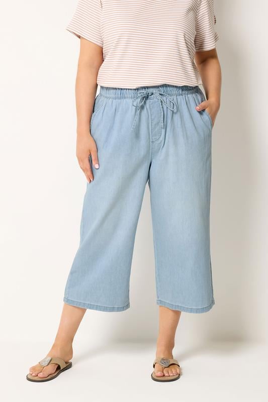 YOURS Curve Blue Cropped Wide Leg Jeans