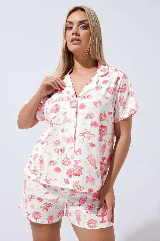  LIMITED COLLECTION Curve Set White Mixed Shirt & Short Pyjama