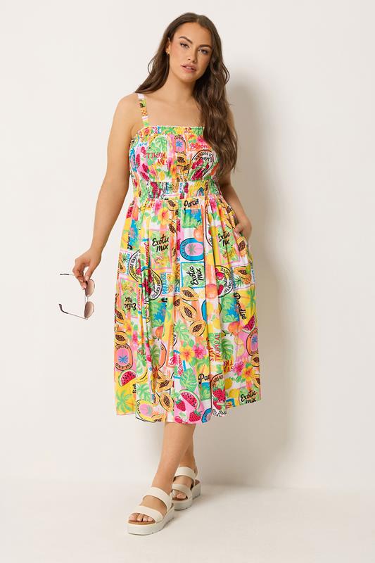 YOURS Plus Size White Fruit Print Midi Dress | Yours Clothing 1