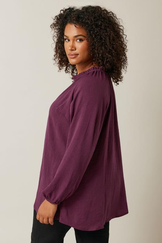 EVANS Plus Size Burgundy Red Frill Neck Blouse | Evans 3