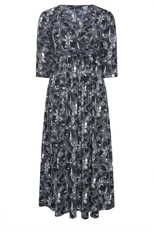 YOURS Plus Size Navy Blue Soft Touch Paisley Wrap Dress | Yours Clothing 5