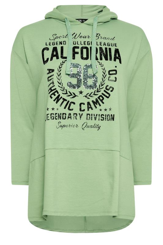 YOURS Curve Green 'California' Slogan Longline Hoodie | Yours Clothing 5