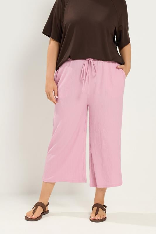  YOURS Curve Pink Crinkle Culottes